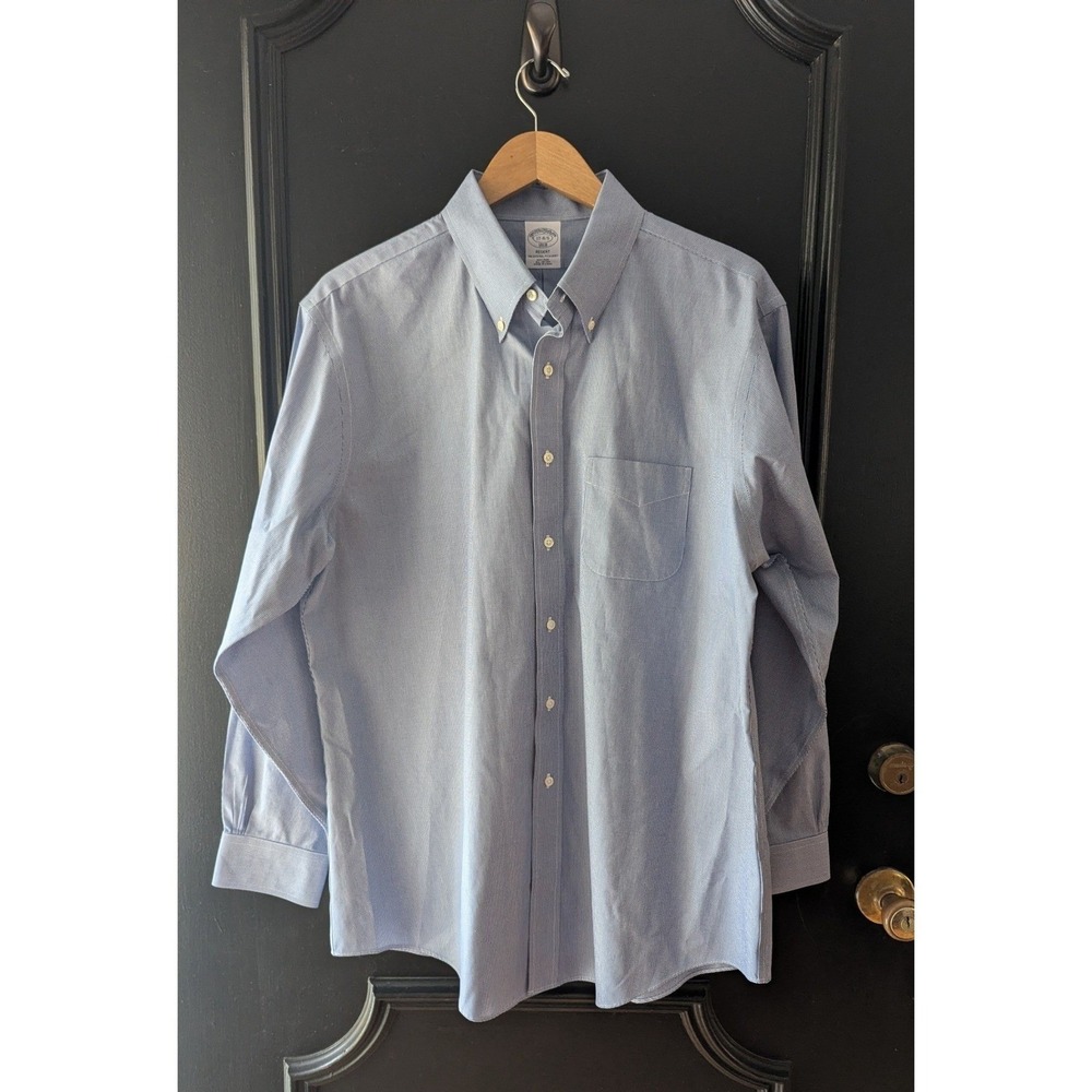 Brooks Brothers Button Down Shirt Blue Micro Check Regent Fit Sz 17 4/5 Preppy